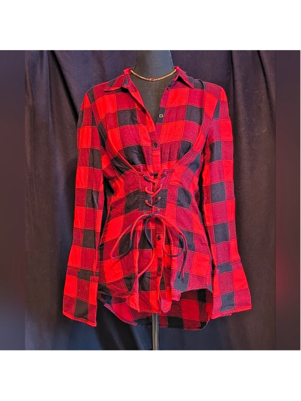 Express Plaid Lace Up Button Down Women's Shirt